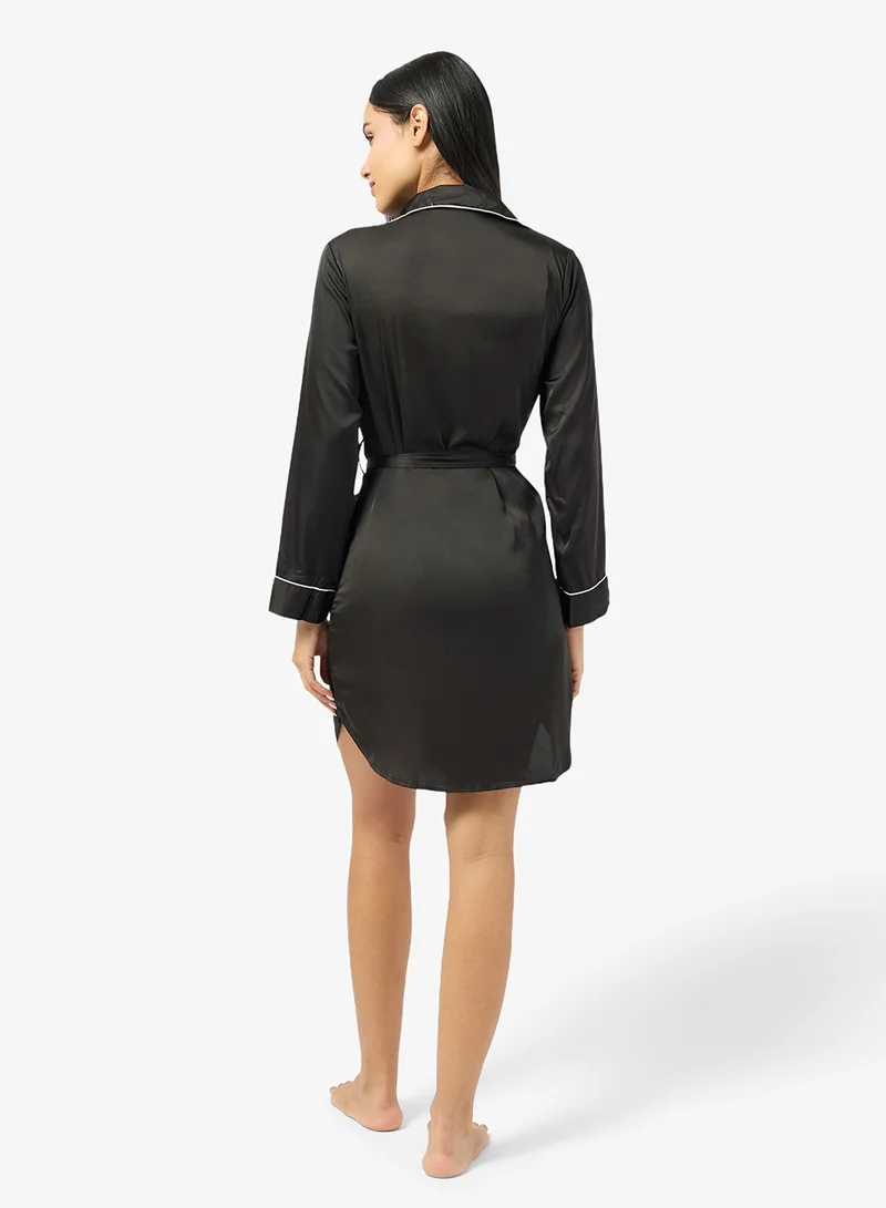 Ginger Satin Resort Collar Robe with Contrast Trim